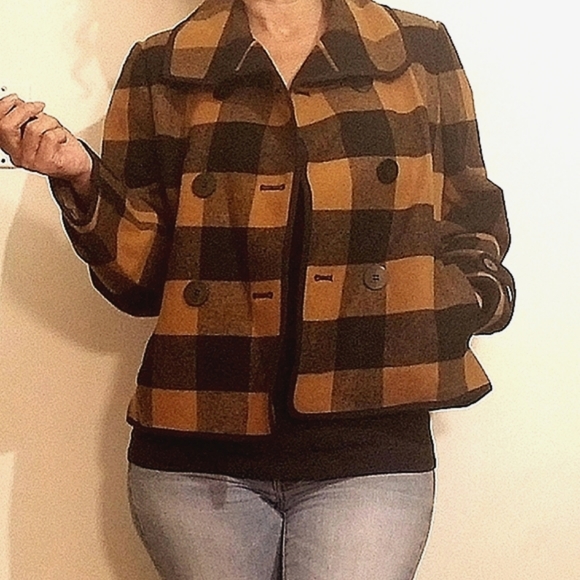 Ann Taylor Jackets & Blazers - Ann Taylor Loft Wool Black Mustard Plaid Light coat Jacket